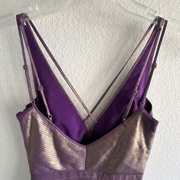 Karen Millen Purple Metallic Plisse Pleated Mini Dress Crisscross Straps Sz 6 - Picture 13 of 14